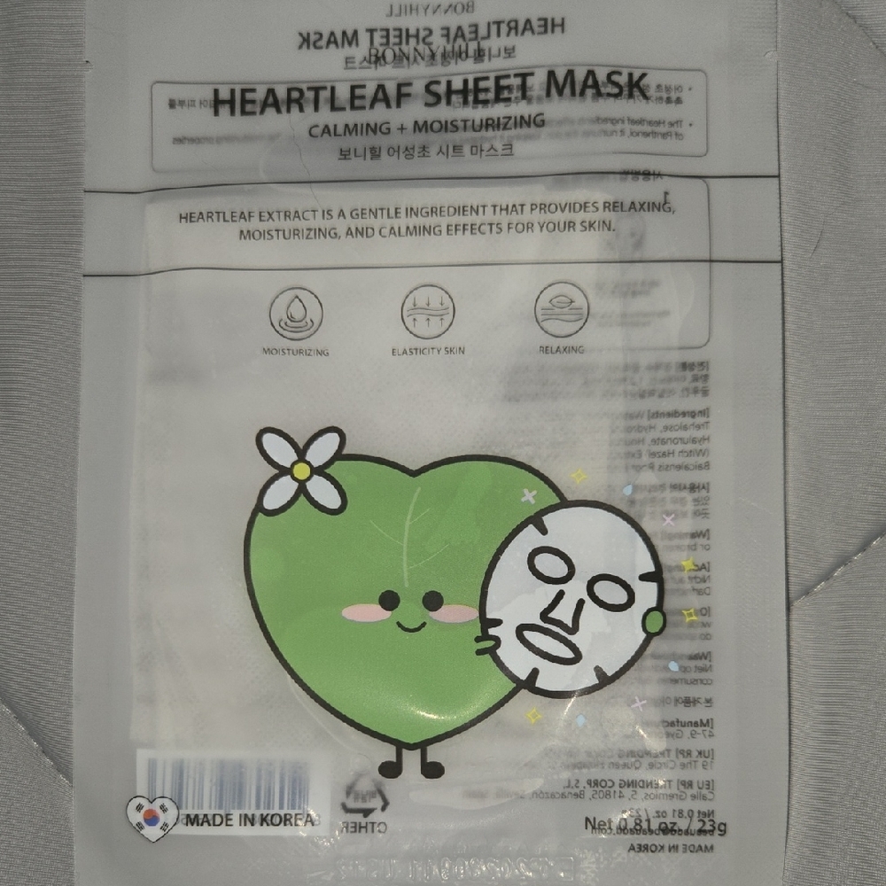 Bonnyhill Heartleaf Sheet Mask Calming And Moisturizing